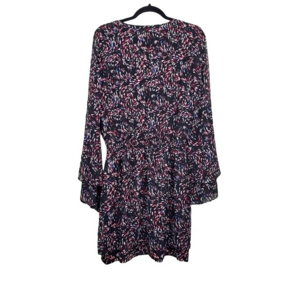 White House Black Market Flare Sleeve V-Neck Pattern Chiffon Mini Dress Size 8 - Picture 5 of 7